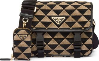 Prada Symbole embroidered messenger bag - men - Fabric - OS - Black