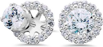 Pompeii3 Womens 3/4ct Diamond Studs & Earring Halo Jackets Solid 14k White Gold