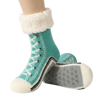 Generic Ultra-thick Cashmere Cute Slipper Home Socks Sport Fleece Lined Knit House Socks Fun Warm Thermal Winter Booties (Light Green)