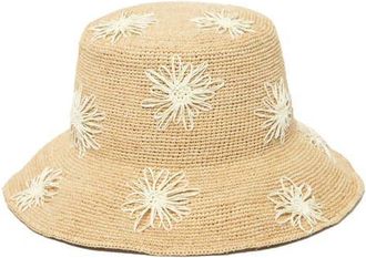 San Diego Hat Company Sol Embroidered Raffia Bucket Hat in White at Nordstrom