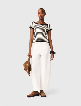 Maje Rib Knit Top With Boat Neck - Grey - Maje