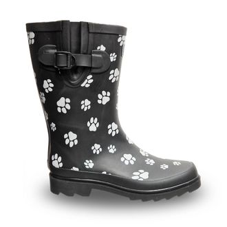 TOSH Womens Ladies Wellies Rubber Rain Boots Wellingtons Short & Tall Dog Paw Skull Festival Snow Buckle Adjustable (Black Half Dog Paw, UK Footwear Size S