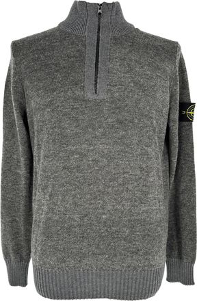 Stone Island Half-Zipped Knitted Sweater in Grey Wool