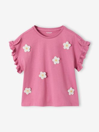 Vertbaudet T-Shirt mit kurzen Volant&auml;rmeln M&auml;dchen rosa