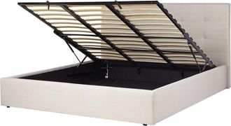 Beliani Cama Con Almacenaje De Tela Beige 180 X 200 Cm Moderno Lorient