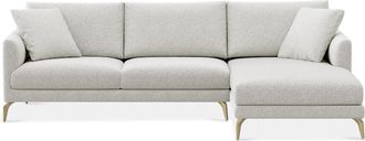 Castlery Lena Chaise Sectional Sofa Right Facing Customized, Light Grey (Brass Legs), Spill Resistant, Castlery