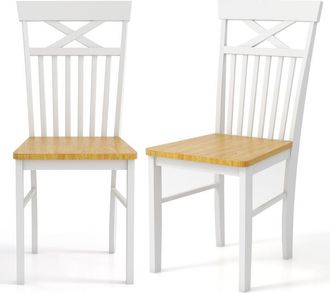 Costway Farmhouse Dining Chair Set of 2 Wooden Kitchen Chair w/Rubber Wood Frame