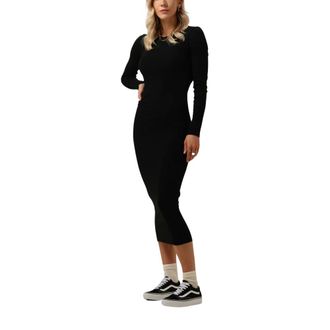 Envii Kleedjes, Dames, Zwart, M, Zwarte Midi Jurk Enally LS 5314