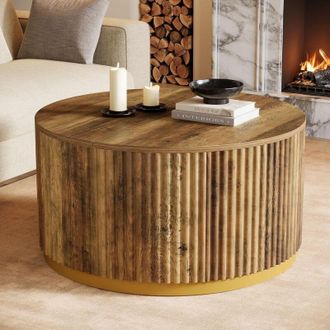 Tribesigns Tribesigns 31.5 Round Coffee Table, Fluted Wooden Center Table with Sturdy Drum Base, Mid Century Modern Furniture for Living Room, Small Space or