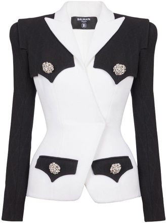 Balmain 4-Button two-tone crepe blazer - women - Virgin Wool - 36 - Black