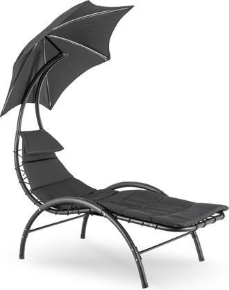 OEM Tumbona De Jard&iacute;n Carpa Negra Con Sombrilla
