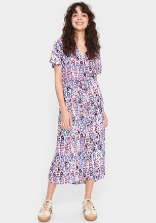 Saint Tropez Blusenkleid SAINT TROPEZ, Damen, Gr. L (40), N-Gr, pink (pink c. ikat paint), Web, Obermaterial: 100% Viskose, gemustert, tailliert kniebedeckend, V-A