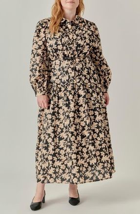English Factory Floral Print Cotton Midi Dress in Navy/green at Nordstrom, Size 3X