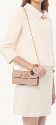 Valentino Garavani Portafoglio Con Catena Vlogo Signature In Vitello Granato Donna ROSE CANNELLE UNI