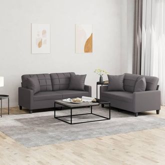 vidaXL Vidaxl - Juego De Sof&aacute;s Con Cojines 2 Piezas Cuero Sint&eacute;tico Gris