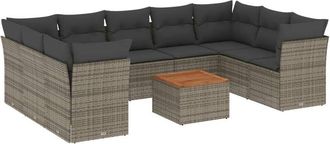 vidaXL Set De Sof&aacute;s De Jard&iacute;n 10 Pzas Con Cojines Rat&aacute;n Sint&eacute;tico Gris Vidaxl