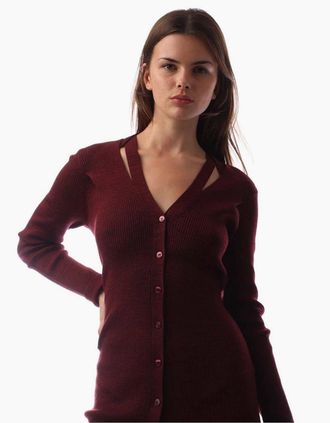 HUGO BOSS Womens Button Up Midi Dress - Open Red - Size: 14