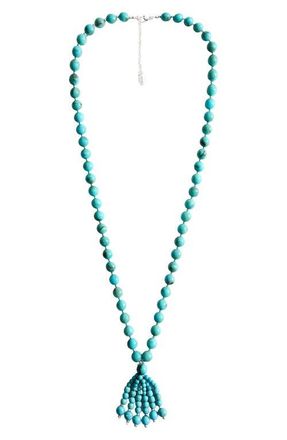 Mango Beaded Tassel Necklace in Turquoise at Nordstrom