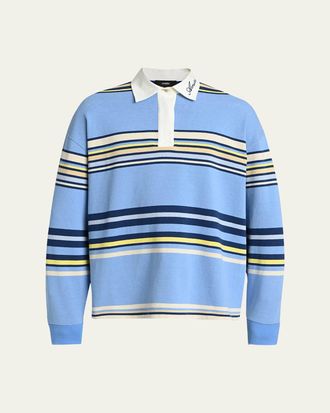 Amiri Mens Cotton Multi-Stripe Long-Sleeve Polo Shirt
