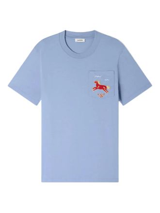 Sandro horse-embroidered pocket T-shirt - men - Cotton - M - Blue