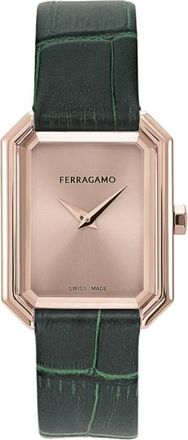 Ferragamo Crystal Tank Quartz Rose Gold Dial Ladies Watch SFS800224