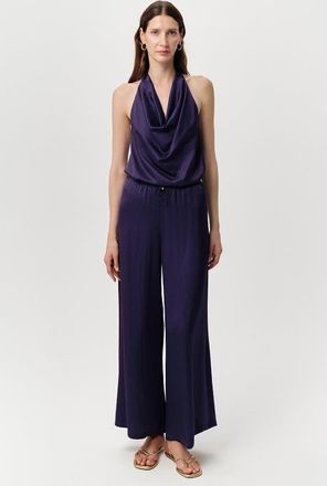 Exquise Queen Drawstring Waist Wide Leg Satin Pants in Navy at Nordstrom, Size X-Large