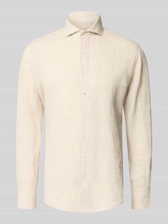 Profuomo Regular Fit Leinenhemd mit Kentkragen in Sand, Gr&ouml;&szlig;e 38