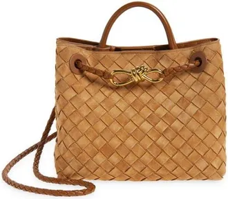 Bottega Veneta Small Andiamo Intrecciato Suede Shoulder Bag in Amber at Nordstrom