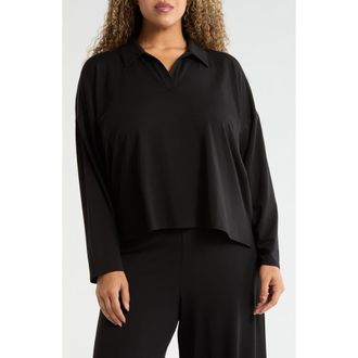 Eileen Fisher Boxy Henley Jersey Top in Black at Nordstrom, Size 3X