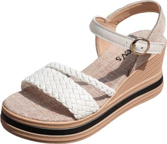 Generic Womens Open Toe Platform Wedge Sandals Braided Strap Ankle Buckle Breathable Linen Insole Casual Summer Beach & Daily Wear Sandals