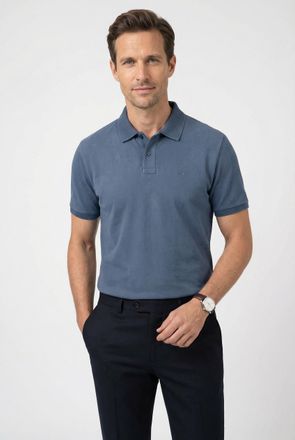 Fynch-Hatton Poloshirt FYNCH-HATTON, Herren, Gr. 4XL, horizon, Web, Obermaterial: 100% Baumwolle, unifarben, regular fit normal, ohne Ausschnitt, Shirts Poloshirt,