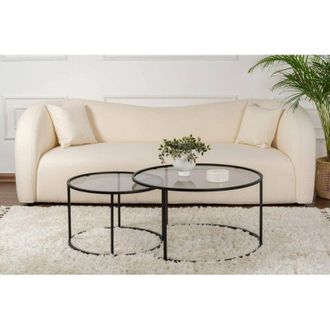 Dmora Dmora - Juego De 2 Mesas De Centro Aedion, Mesa De Centro Baja, Revistero Para Sof&aacute;, Estante De La Sala De Estar, 80x80 H43 Cm, Negro Y Transparente