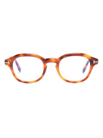 Tom Ford Eyewear tortoiseshell-effect oval-frame glasses - unisex - Acetate - 49 - Brown
