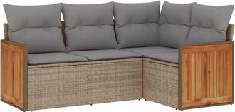 vidaXL Juego De Sof&aacute;s Jard&iacute;n Con Cojines 4 Pzas Rat&aacute;n Sint&eacute;tico Beige Vidaxl