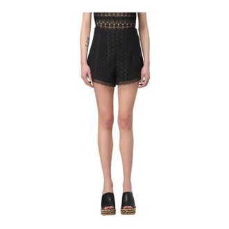 Charo Ruiz Ibiza Korte Broeken, Dames, Zwart, M, Zwarte Kanten Shorts met Golvende Zoom