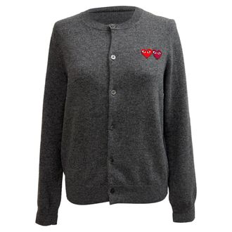 Comme Des Gar&ccedil;ons Comme Des Gar&ccedil;ons Play Heart Logo-Patch Cardigan in Grey Wool