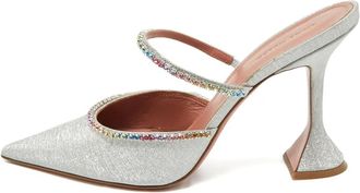 Amina Muaddi Mules Gilda con glitter - Argento