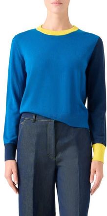 Akris Colorblock Virgin Wool Sweater in Cobalt Blue-Multi at Nordstrom, Size 10