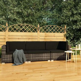 vidaXL Vidaxl - Set Divani da Giardino 3 pz con Cuscini in Polyrattan Grigio
