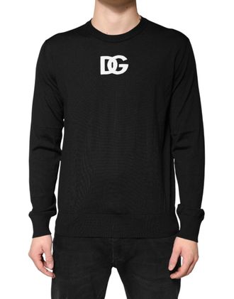 Dolce & Gabbana Mens Logo-Embroidered Wool Sweatshirt Black Sweatshirts