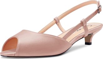 Castamere Women Low Kitten Heel Peep Open Toe Slip-on Slingback Sandals Casual Dress 3 CM Heels Peach Pink 7 UK