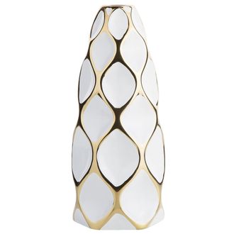 Beliani Beliani - Jarr&oacute;n De Mesa De Flores Blanco De Gres Dorado 36 Cm Geom&eacute;trico Avila
