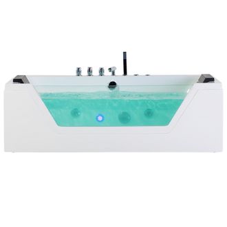 Beliani Ba&ntilde;era De Hidromasaje Blanco Plata Con Led De Acr&iacute;lico Sanitario Y Vidrio Individual 174 X 79 Cm Samana