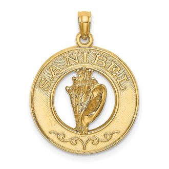 Diamond2Deal 14k Yellow Gold SANIBEL with Conch Shell Circle Charm Pendant