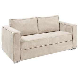 Vente-Unique Divano letto 3 posti a ribalta Posto letto 140 cm Materasso 22 cm memory foam in Velluto coste Beige - LORETO