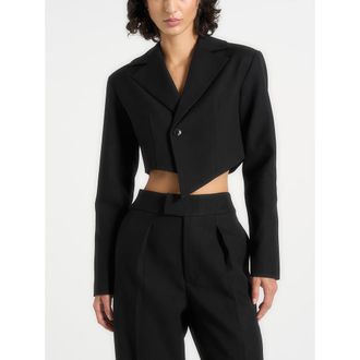 Mani&egrave;re De Voir Dina Asymmetric Cropped Blazer in Black at Nordstrom, Size 12