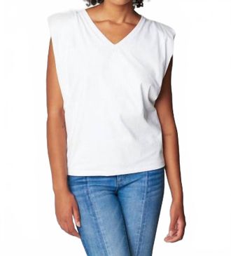 Blank NYC V-Neck Sleeveless Padded Shoulder Top In White