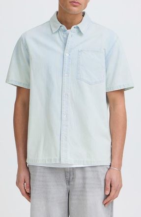 Solid Rogue Casual Fit Short Sleeve Cotton Button-Up Shirt in Light Blue Dennim at Nordstrom, Size X-Large