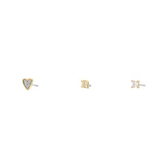 Fossil Womens Initials Gold-Tone Brass Stud Earring Set