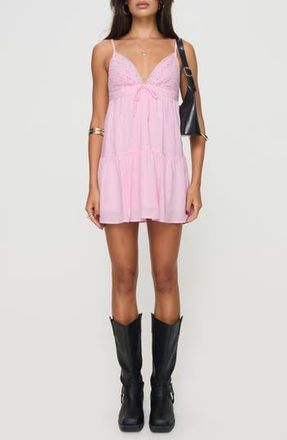 Princess Polly Nicoletta Eyelet Embroidered Babydoll Minidress in Light/pastel Pink at Nordstrom Rack, Size 4